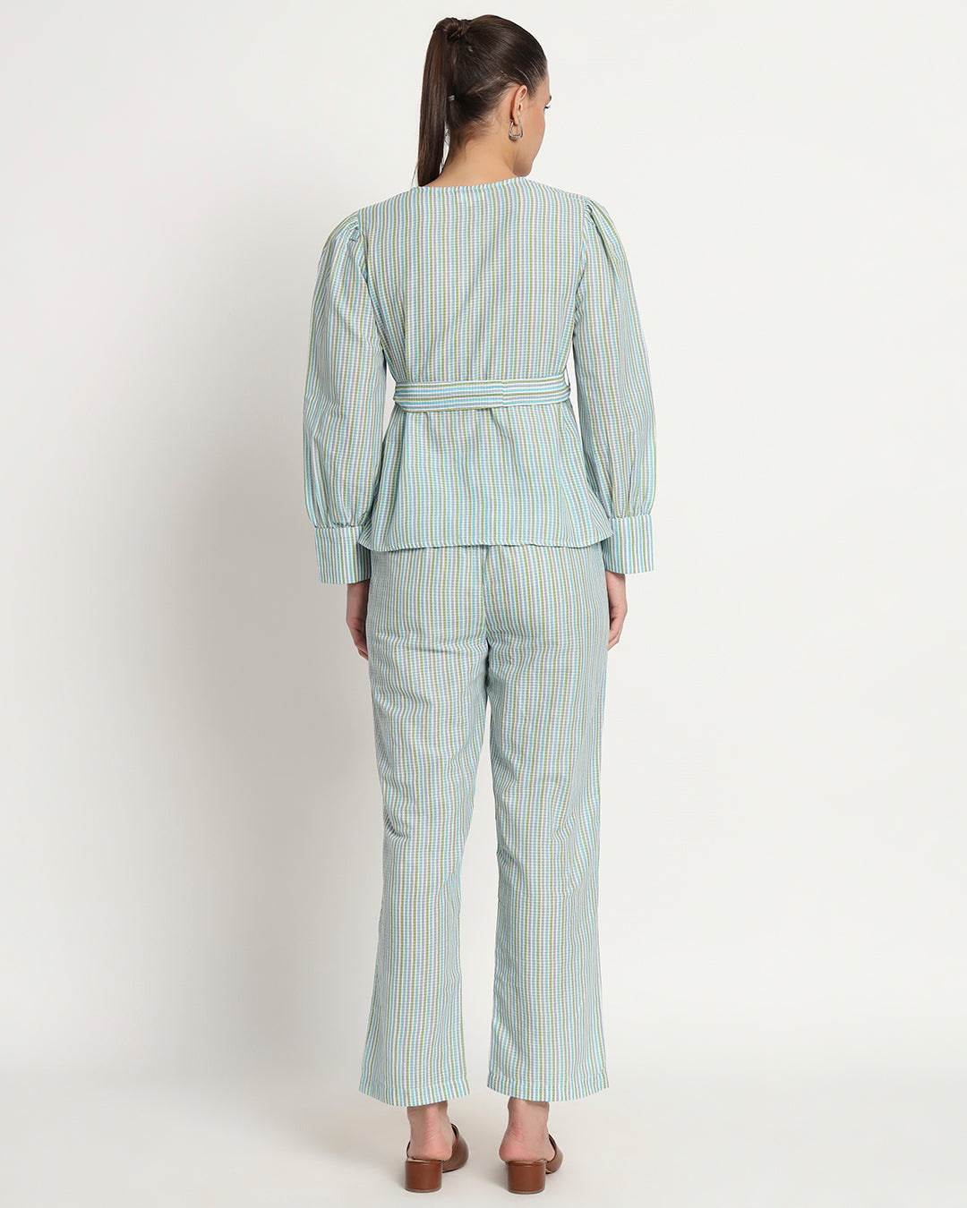 Printed Rhythmic Blues Stripe Wrap Co-ord Set