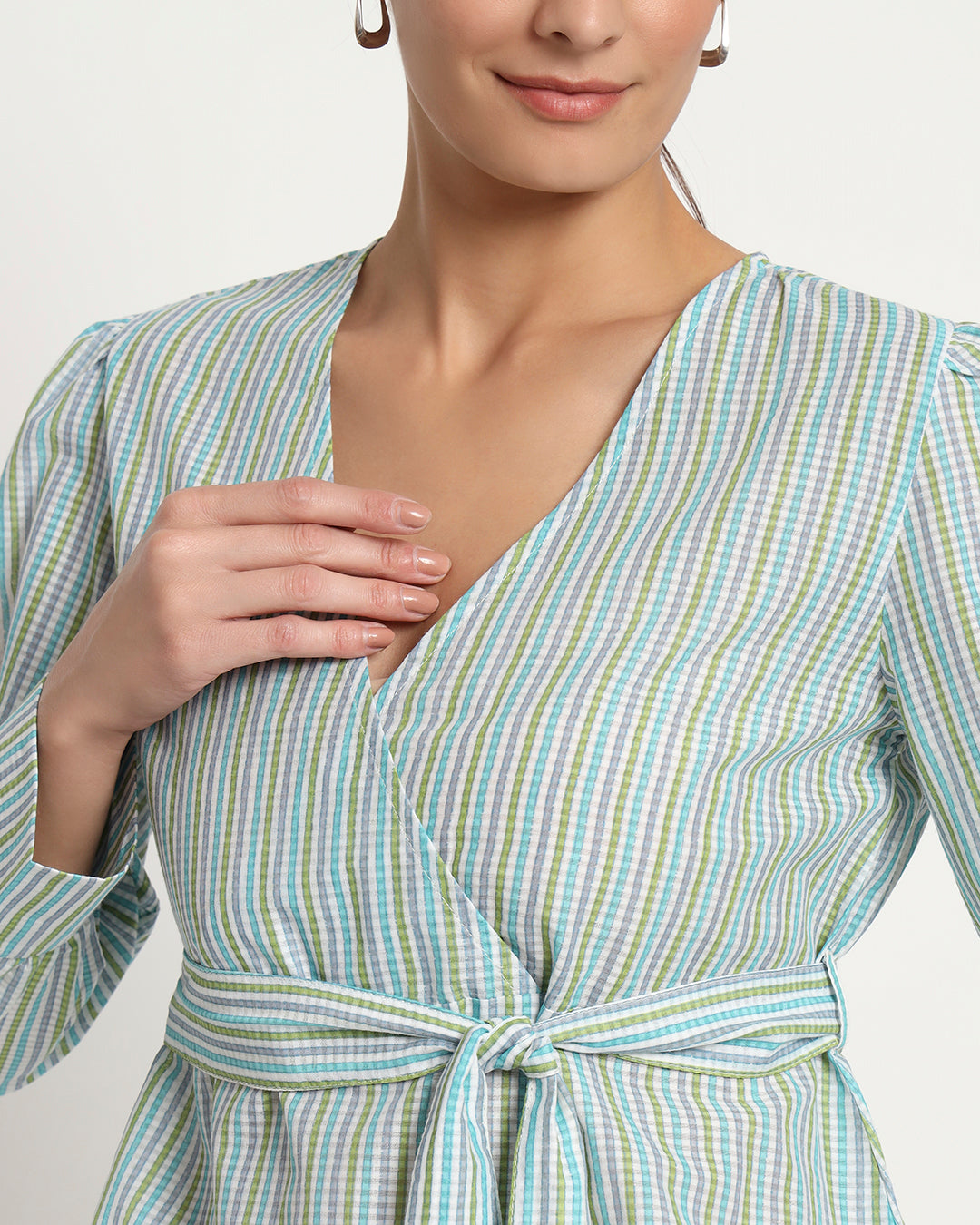 Printed Rhythmic Blues Stripe Wrap Co-ord Set