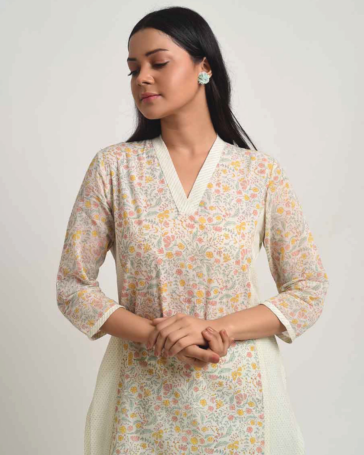 Printed Ivory Symphony V Neck Co-ord Set