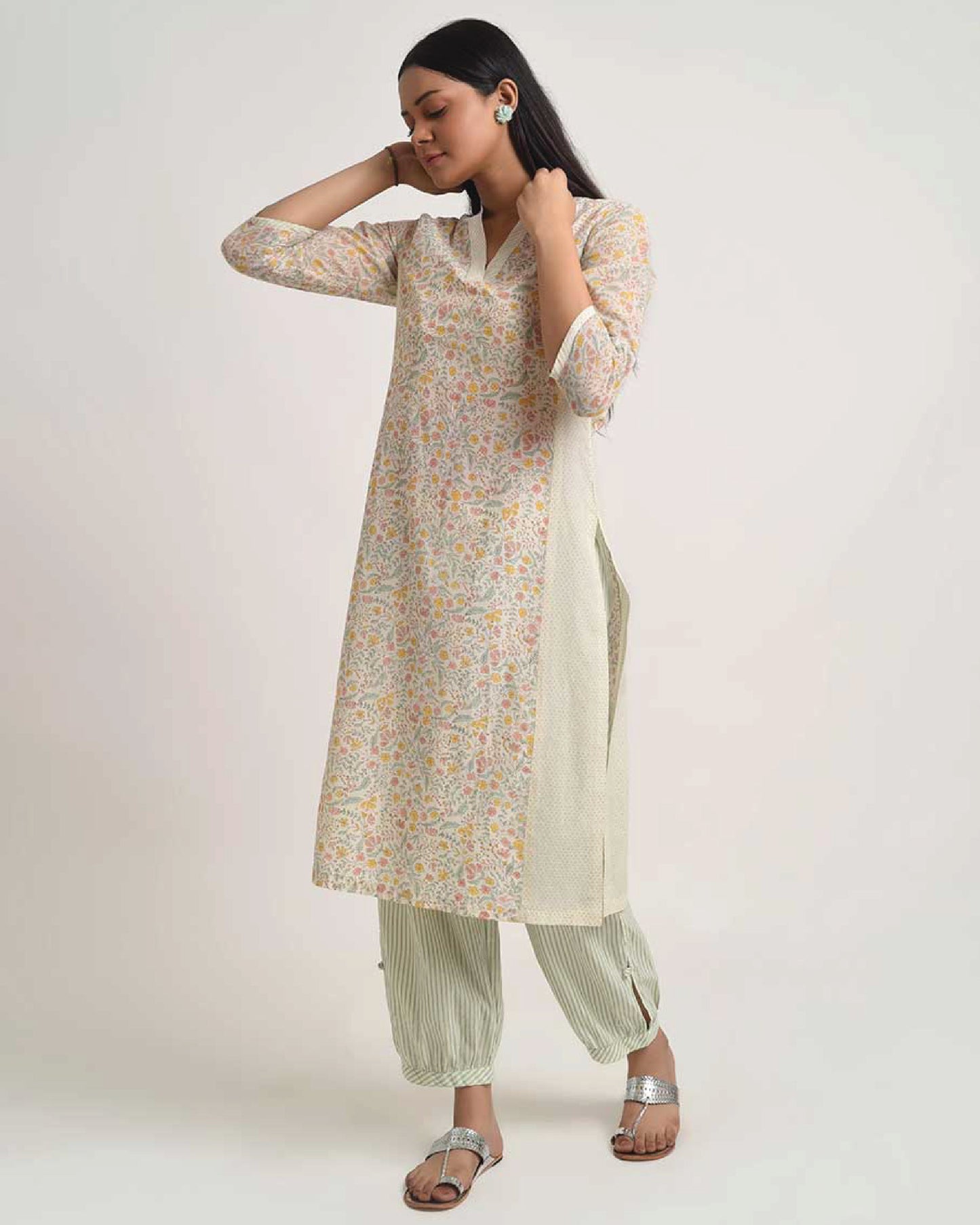 Printed Ivory Symphony V Neck Co-ord Set