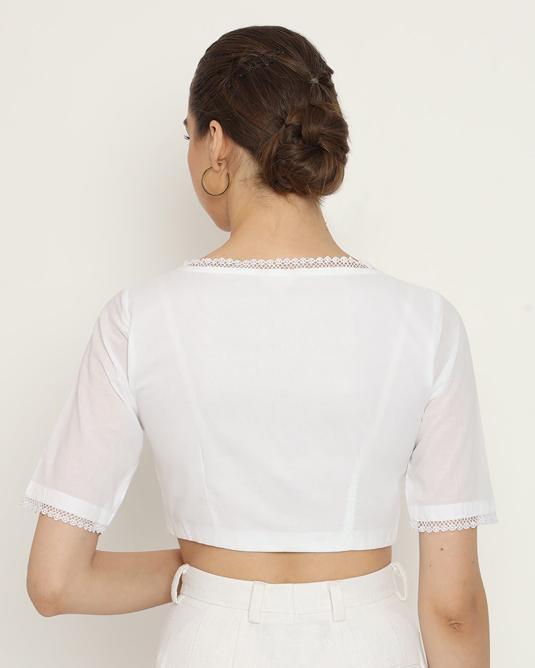 Pristine White V Neck Lace Medley Blouse