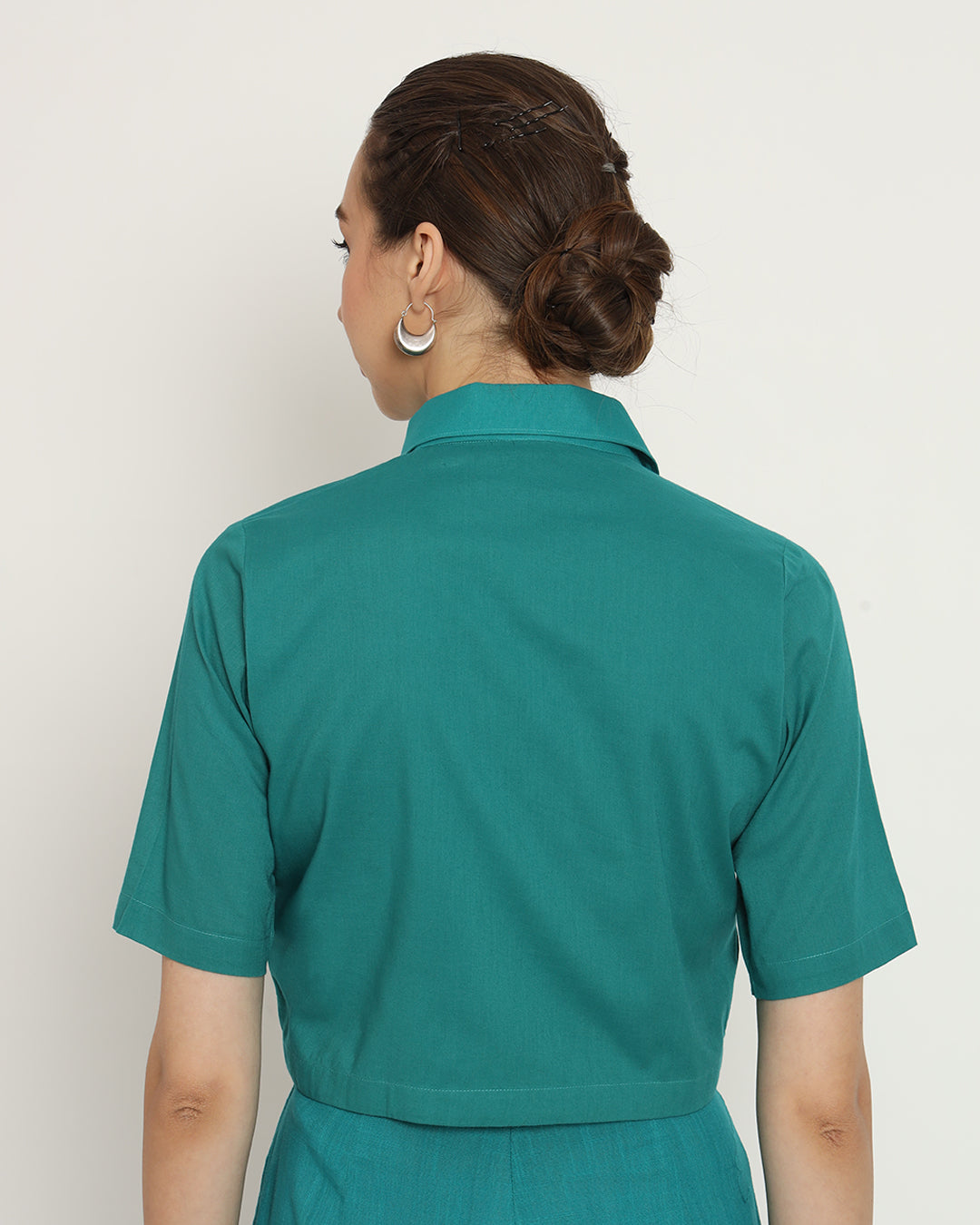 Forest Green Cropped Shirt Blouse