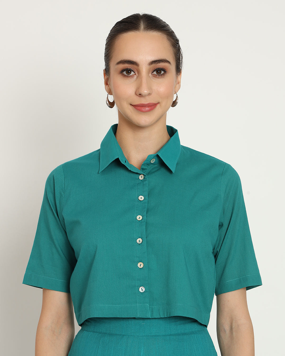 Forest Green Cropped Shirt Blouse