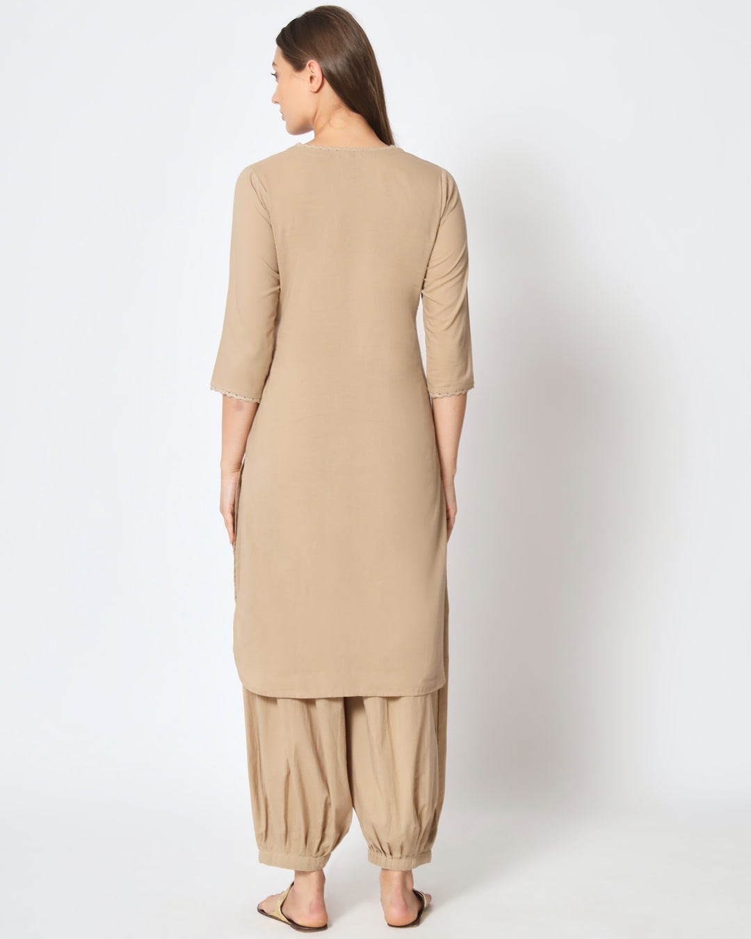 Day In Beige Lace Affair Solid Kurta (Without Bottoms)