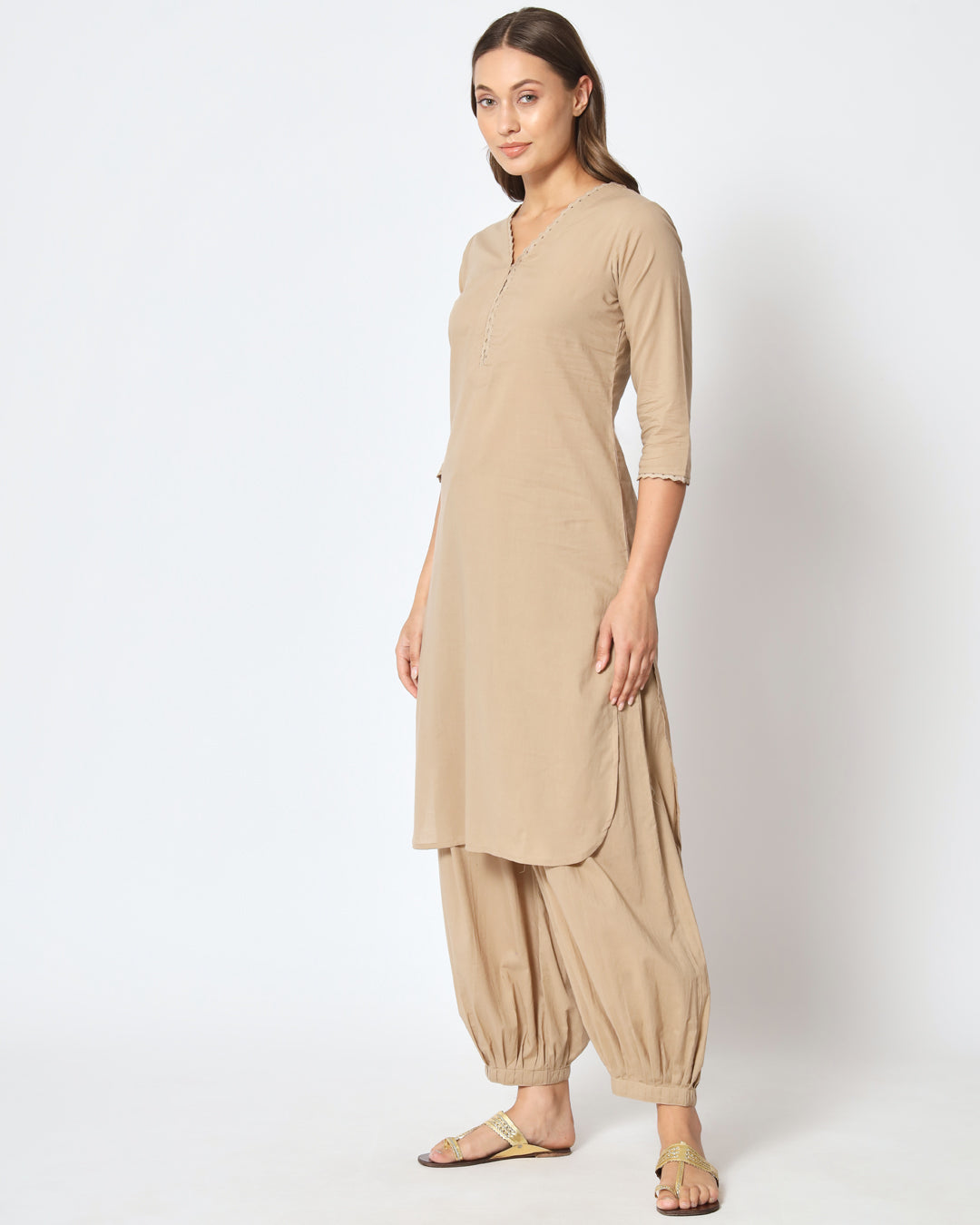 Day In Beige Lace Affair Solid Kurta (Without Bottoms)