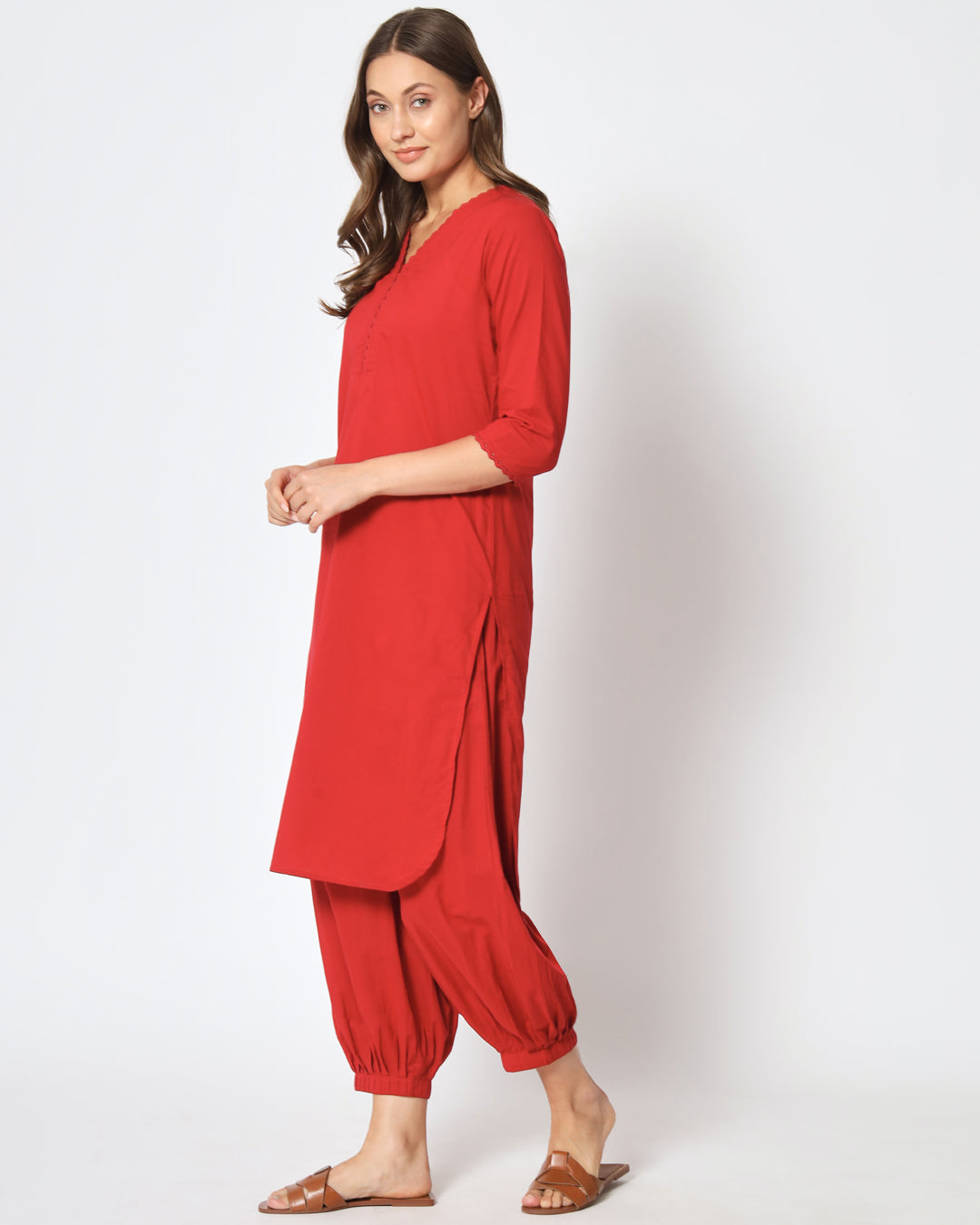 Classic Red Lace Affair Solid Co-ord Set