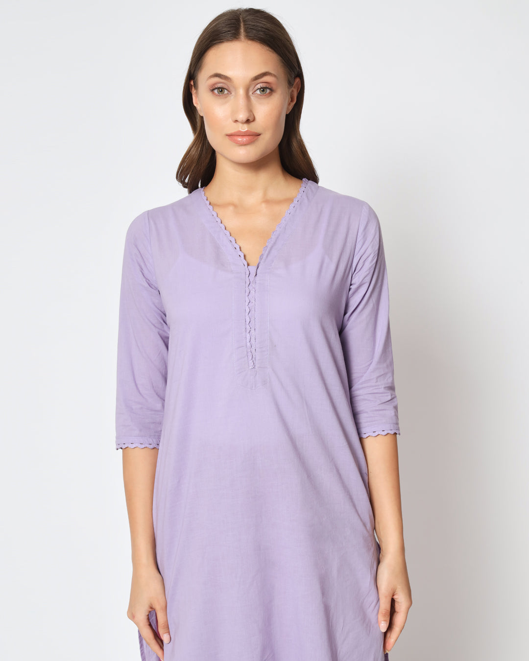 Lilac Moments Lace Affair Solid Kurta (Without Bottoms)