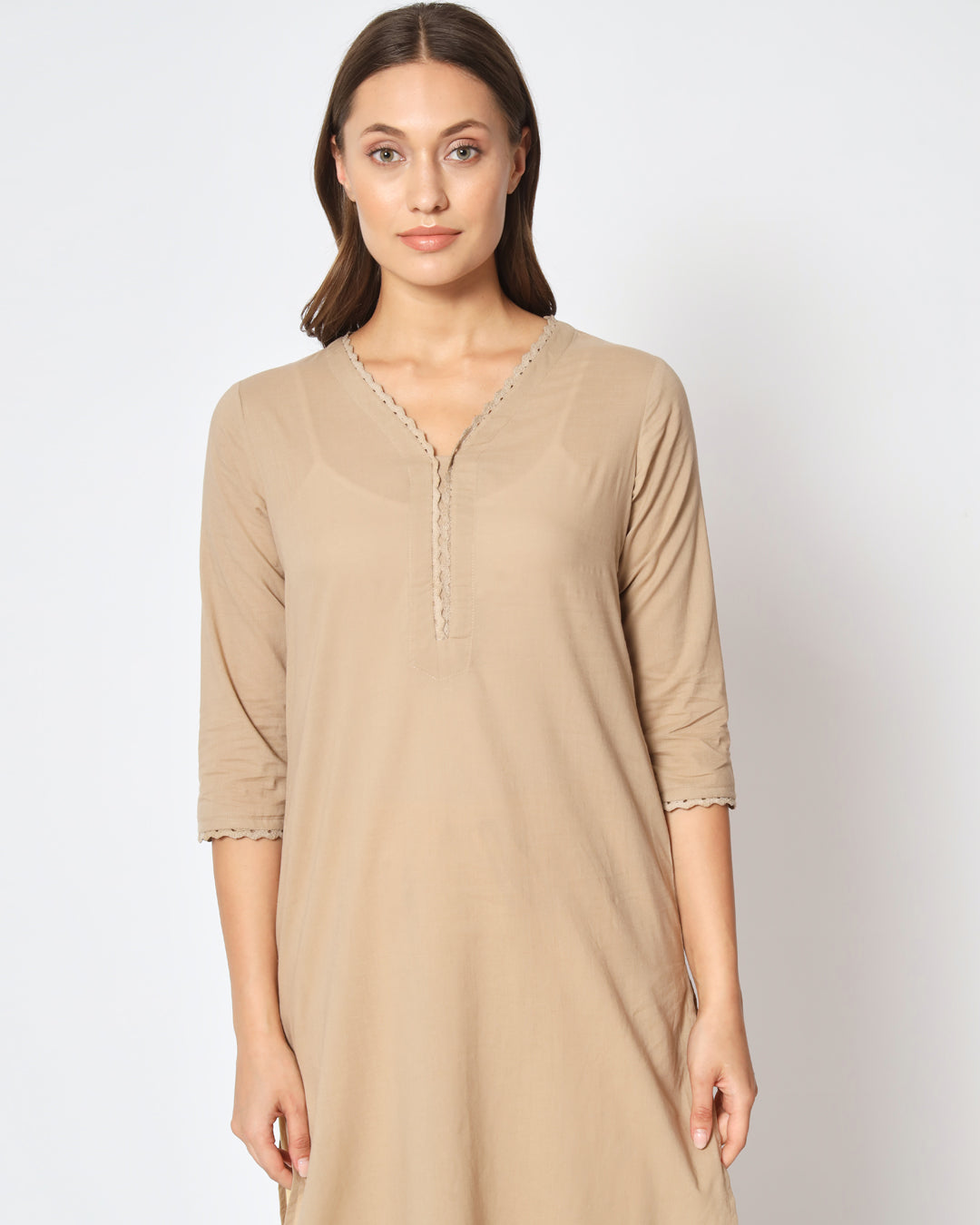 Day In Beige Lace Affair Solid Kurta (Without Bottoms)