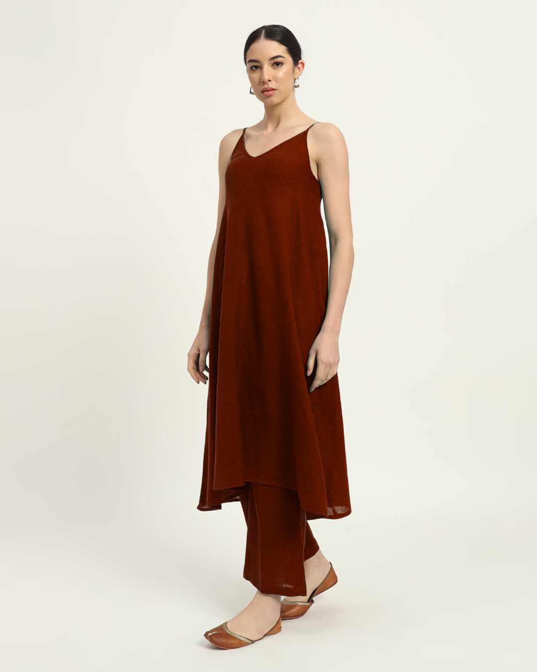 Combo: Beige & Russet Red Leisurely Affair Spaghetti Solid Kurta