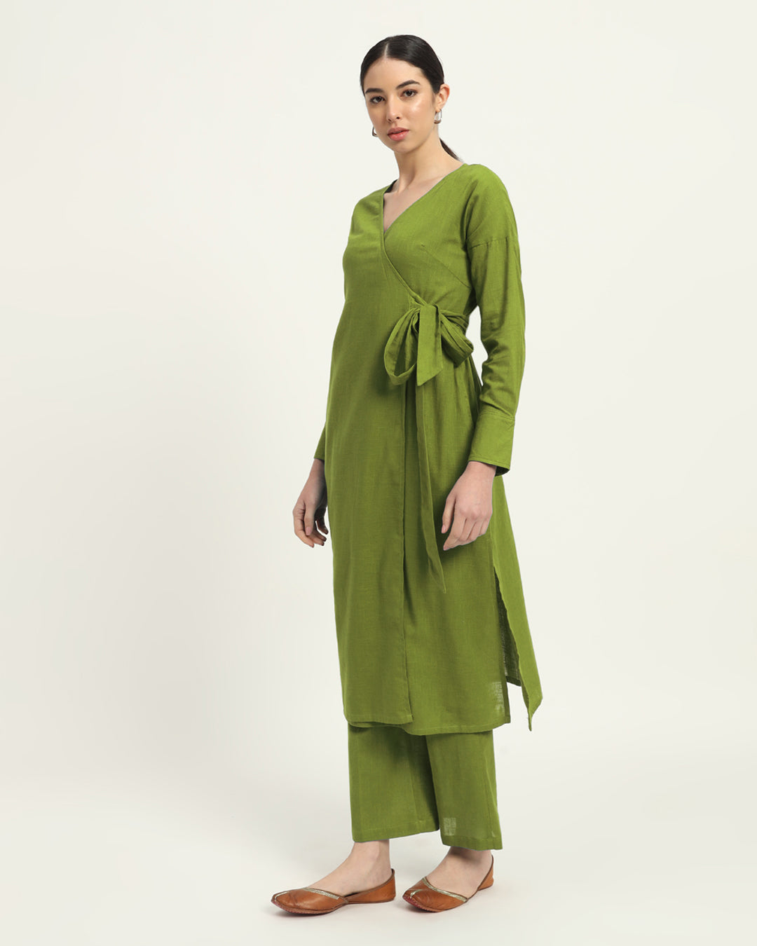 Combo: Beige & Sage Green Boho Harmony Flared Solid Kurta