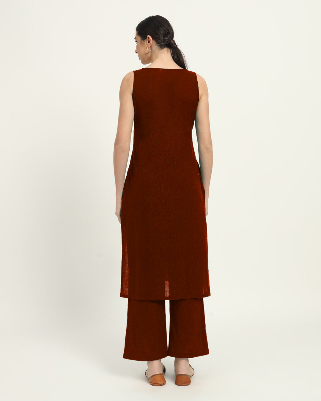 Combo: Iced Grey & Russet Red Modern Muse Sweetheart Solid Kurta