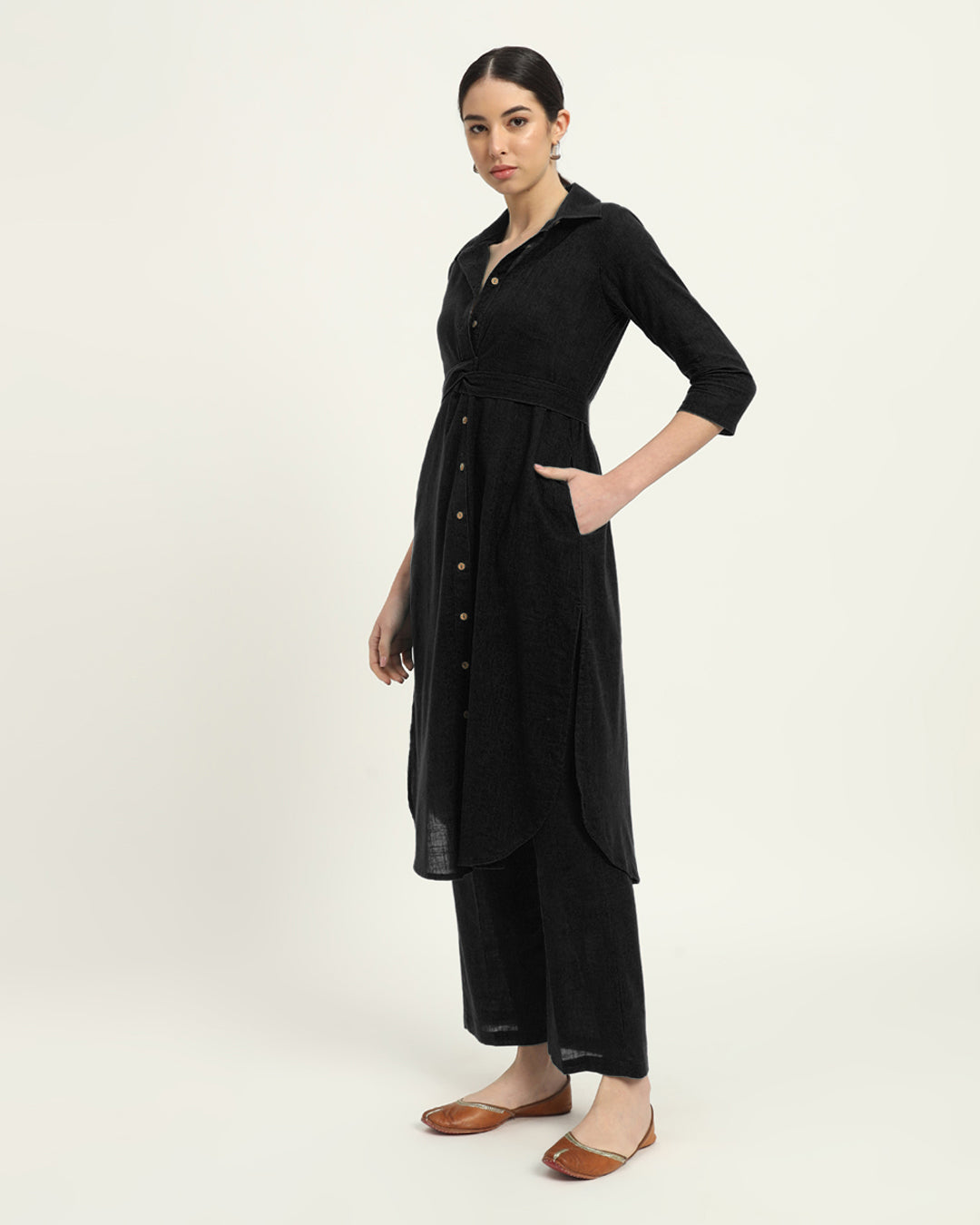 Combo: Black & Beige Bellisimo Belted Solid Kurta