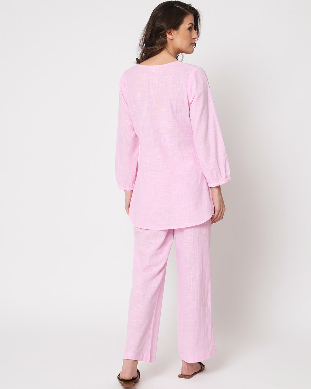 Pink Mist Bishop Sleeves Solid Co-ord Set