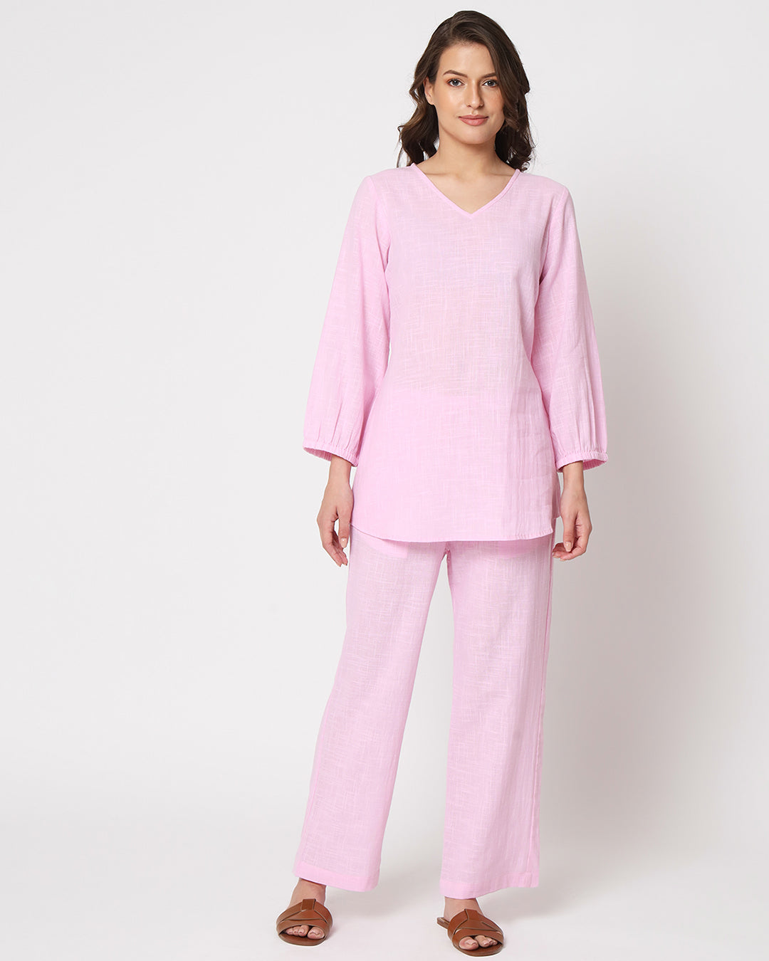 Pink Mist Bishop Sleeves Solid Co-ord Set