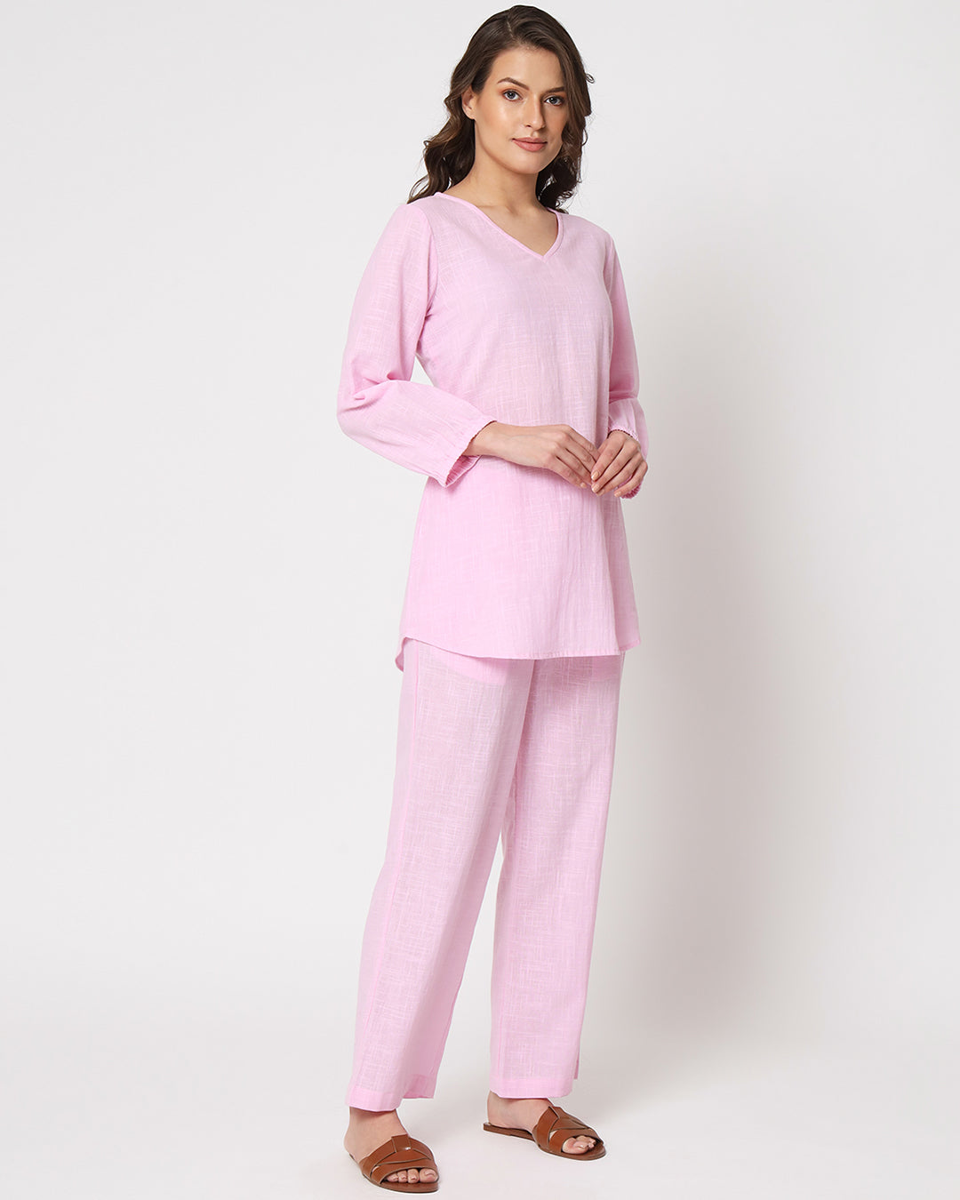 Pink Mist Bishop Sleeves Solid Co-ord Set