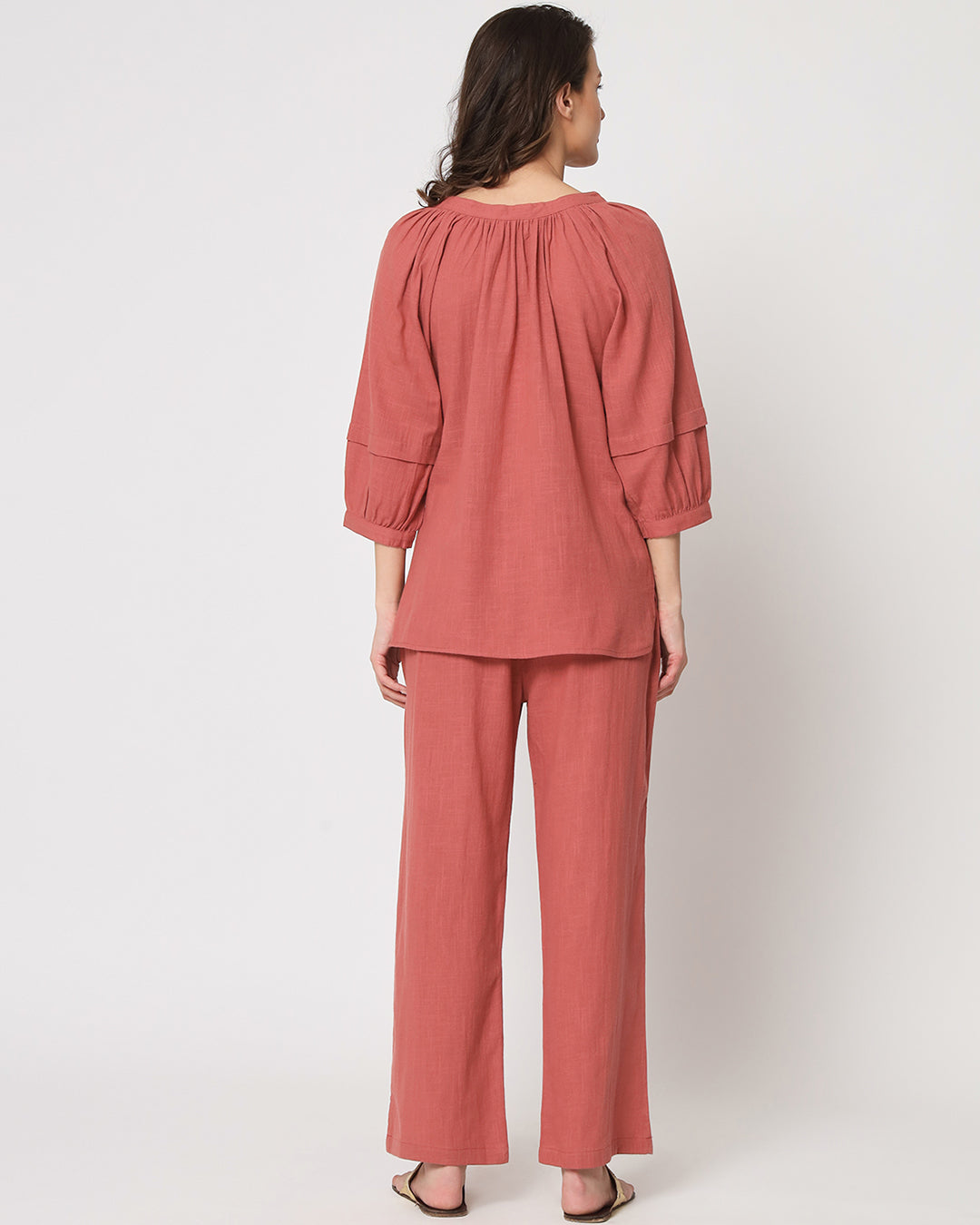 Blush In Love Button Neck Solid Co-ord Set