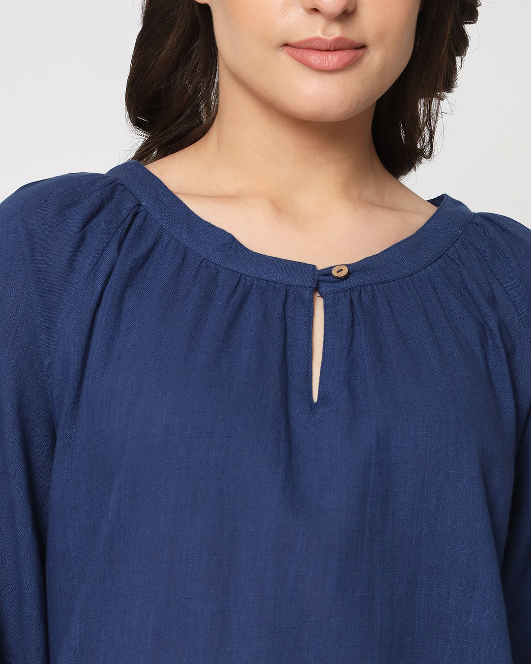Midnight Blue Button Neck Solid Co-ord Set