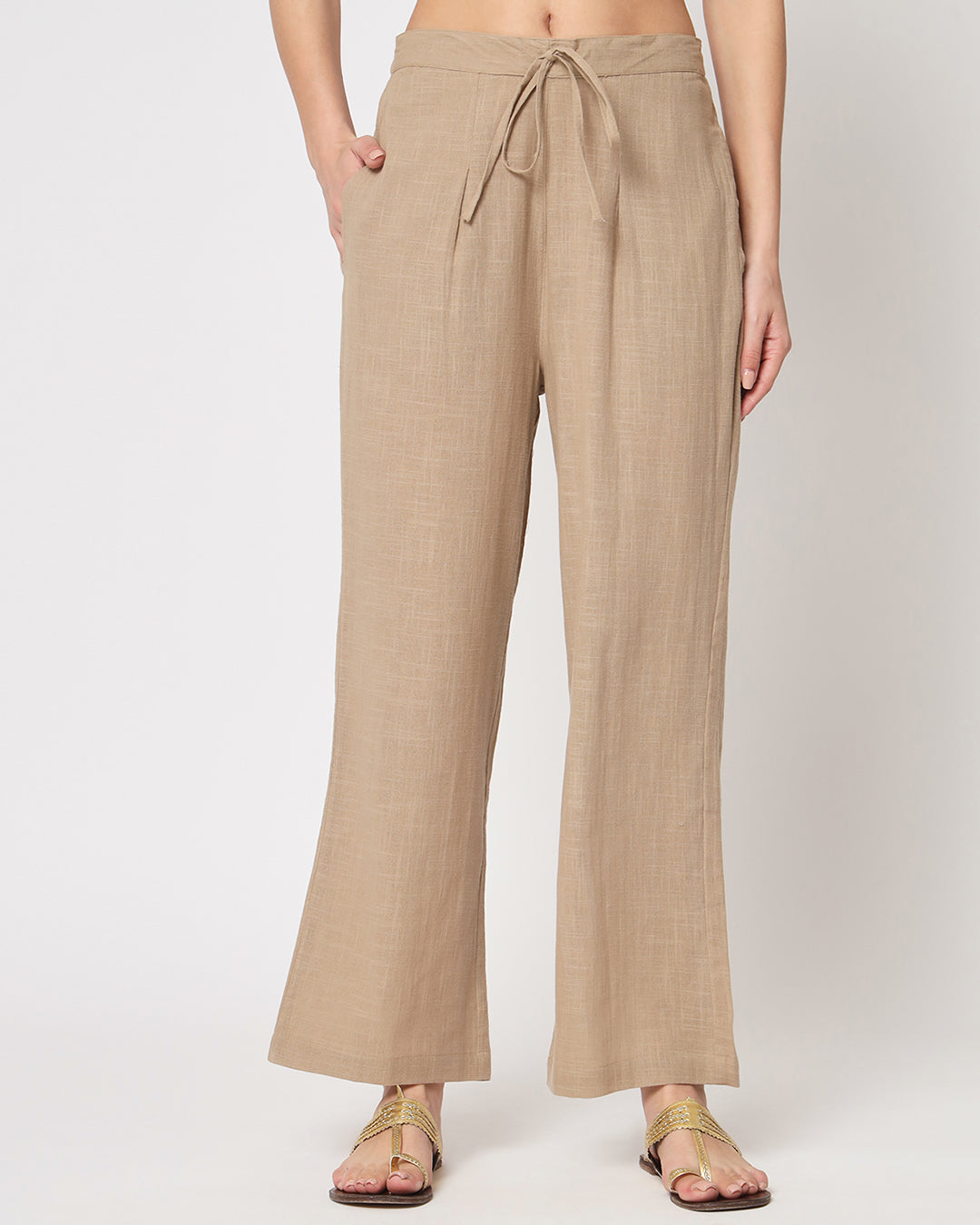 Day In Beige Sleeveless Short Length Solid Co-ord Set