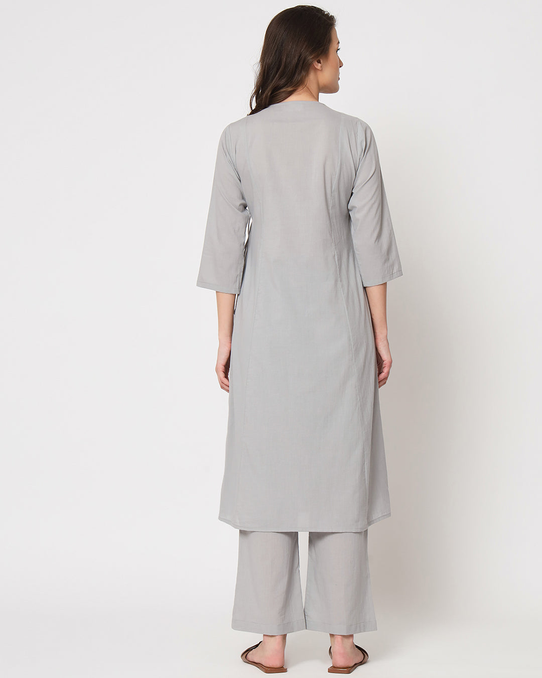Iced Grey Angrakha Solid Kurta (Without Bottoms)