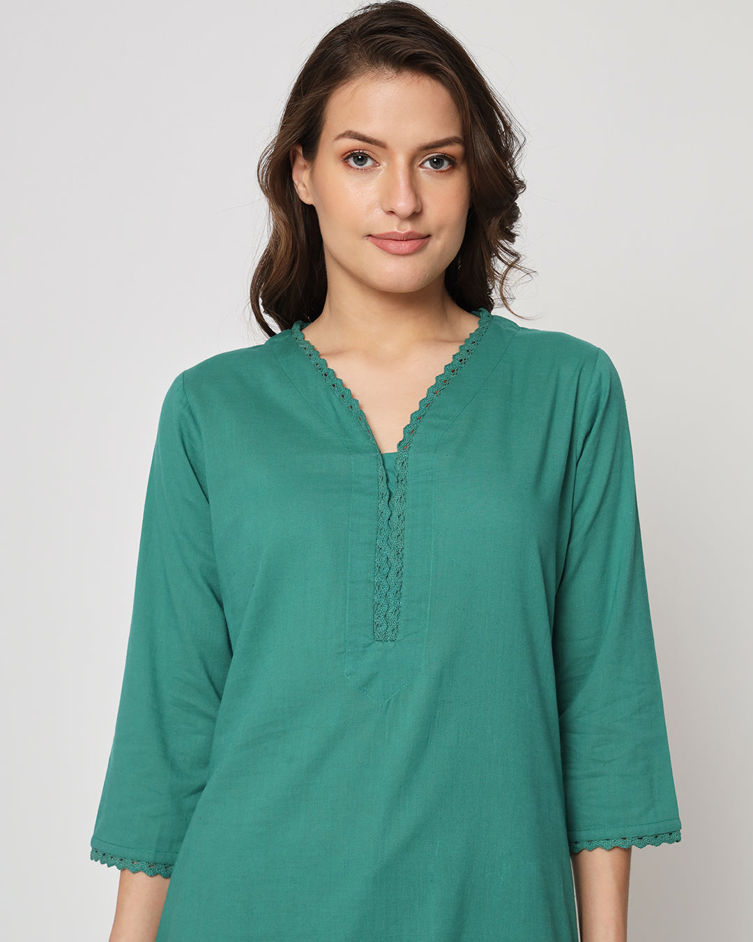 Forest Green Lace Affair Solid Kurta (Without Bottoms)