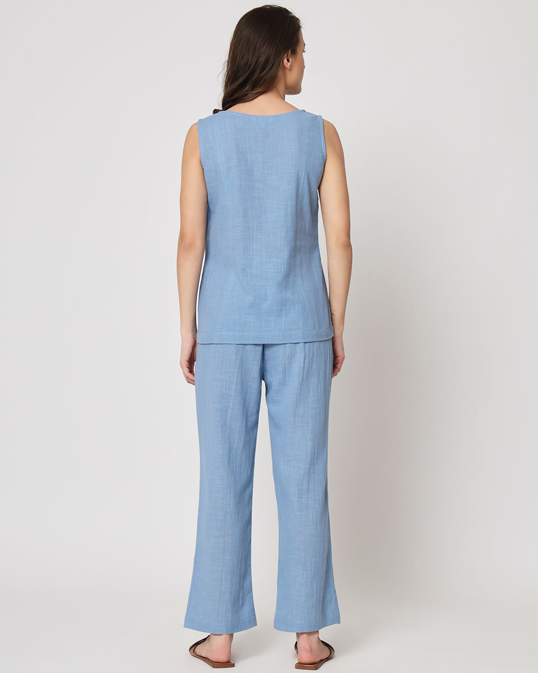 Blue Dawn Sleeveless Short Length Solid Co-ord Set