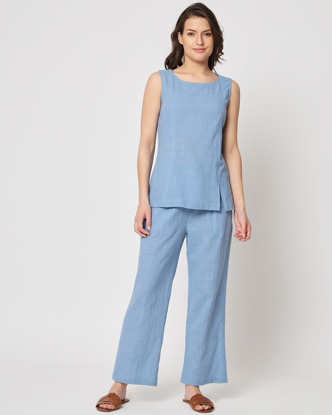 Blue Dawn Sleeveless Short Length Solid Co-ord Set