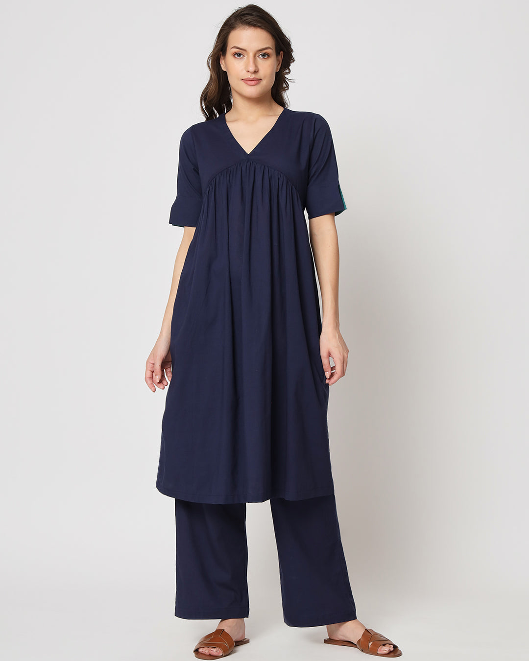 Midnight Blue Gathered Solid Co-ord Set