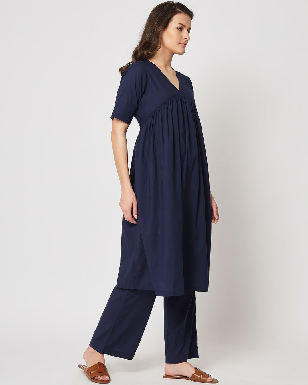 Midnight Blue Gathered Solid Co-ord Set