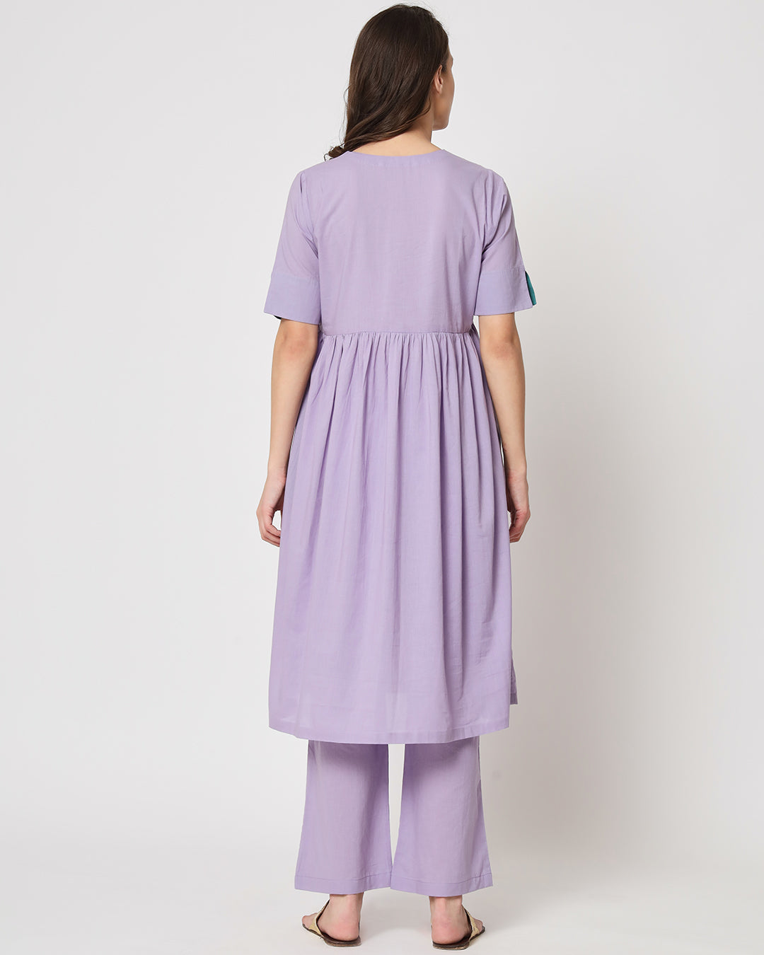 Lilac Gathered Solid Kurta (Without Bottoms)