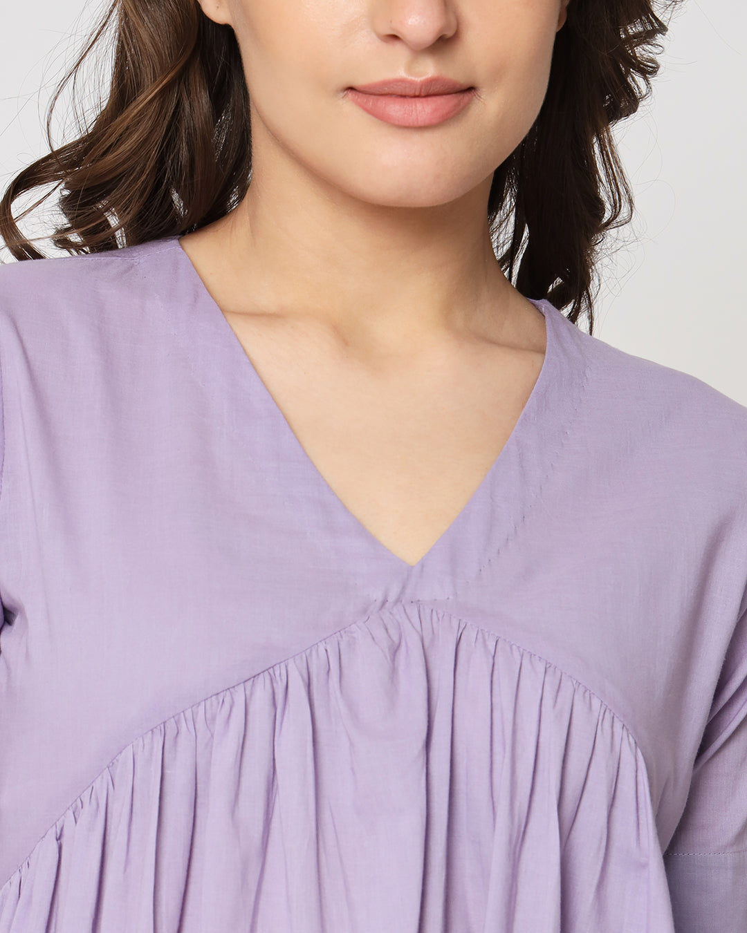 Lilac Gathered Solid Kurta (Without Bottoms)