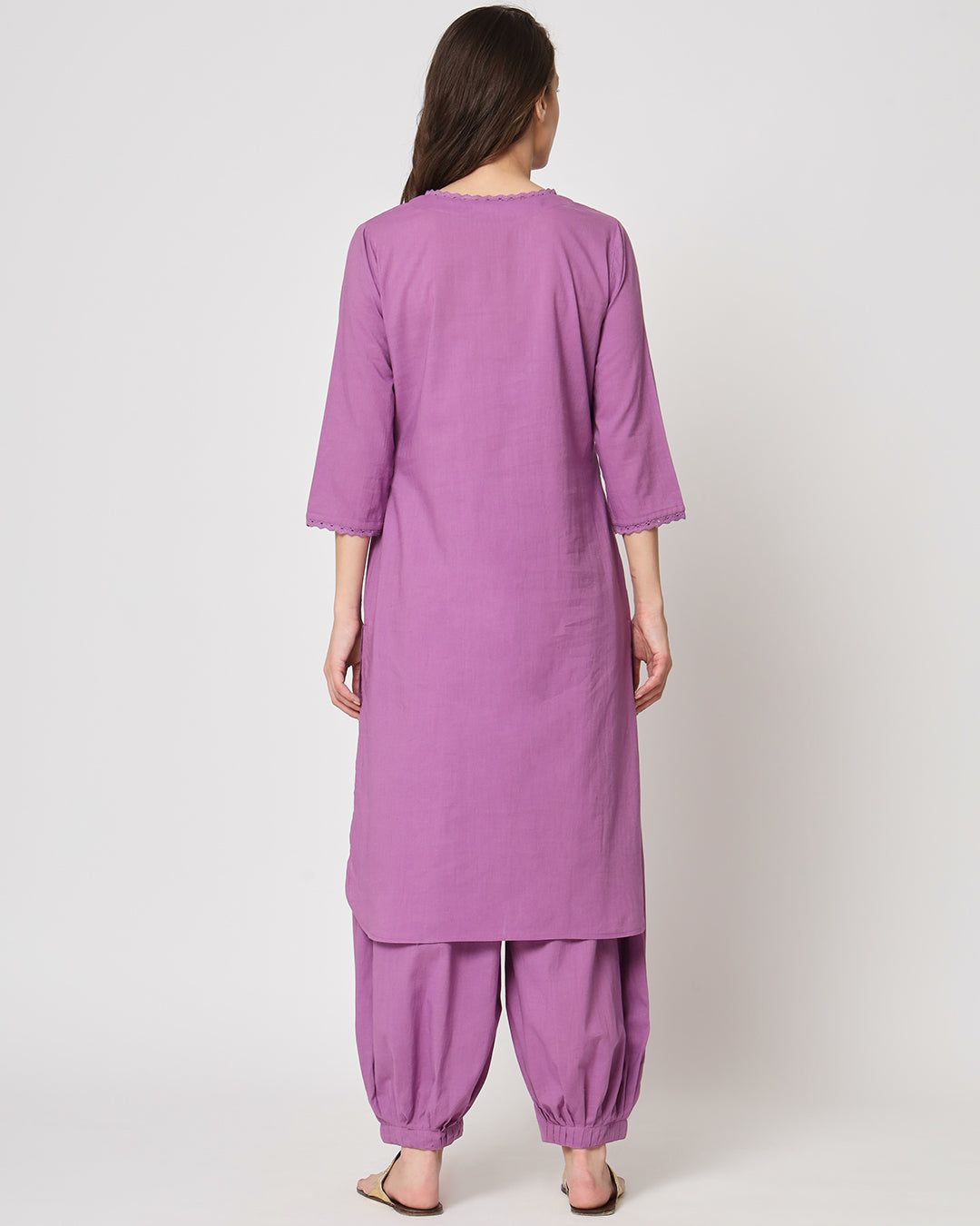 Wisteria Purple Lace Affair Solid Kurta (Without Bottoms)