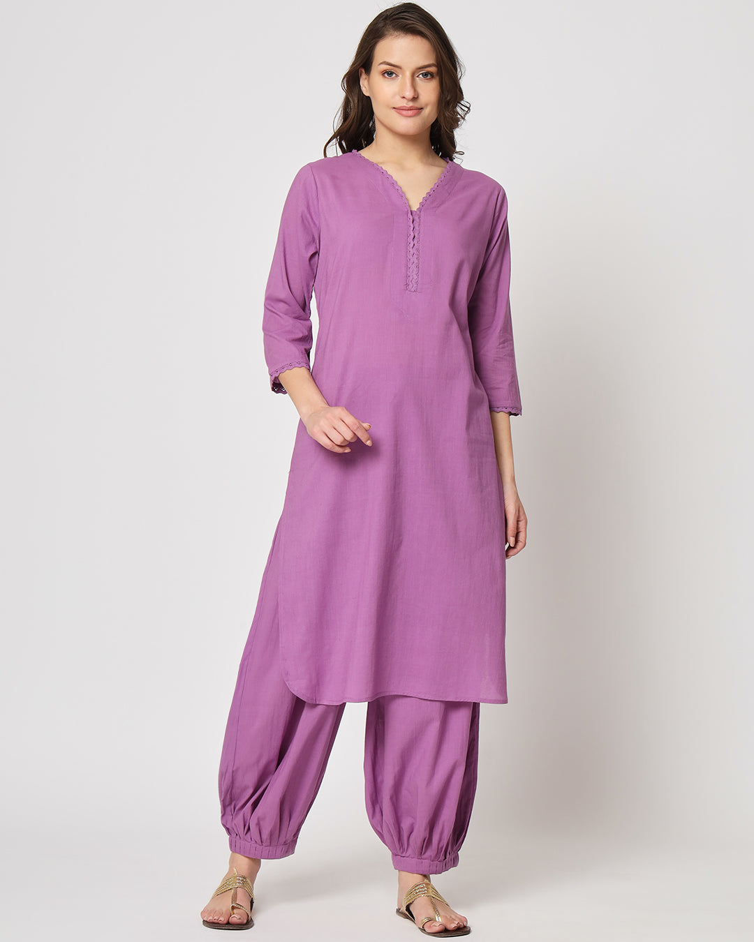 Wisteria Purple Lace Affair Solid Kurta (Without Bottoms)