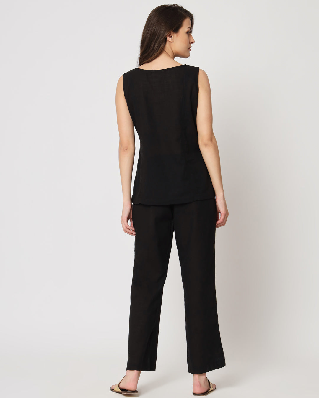 Classic Black Sleeveless Short Length Solid Co-ord Set
