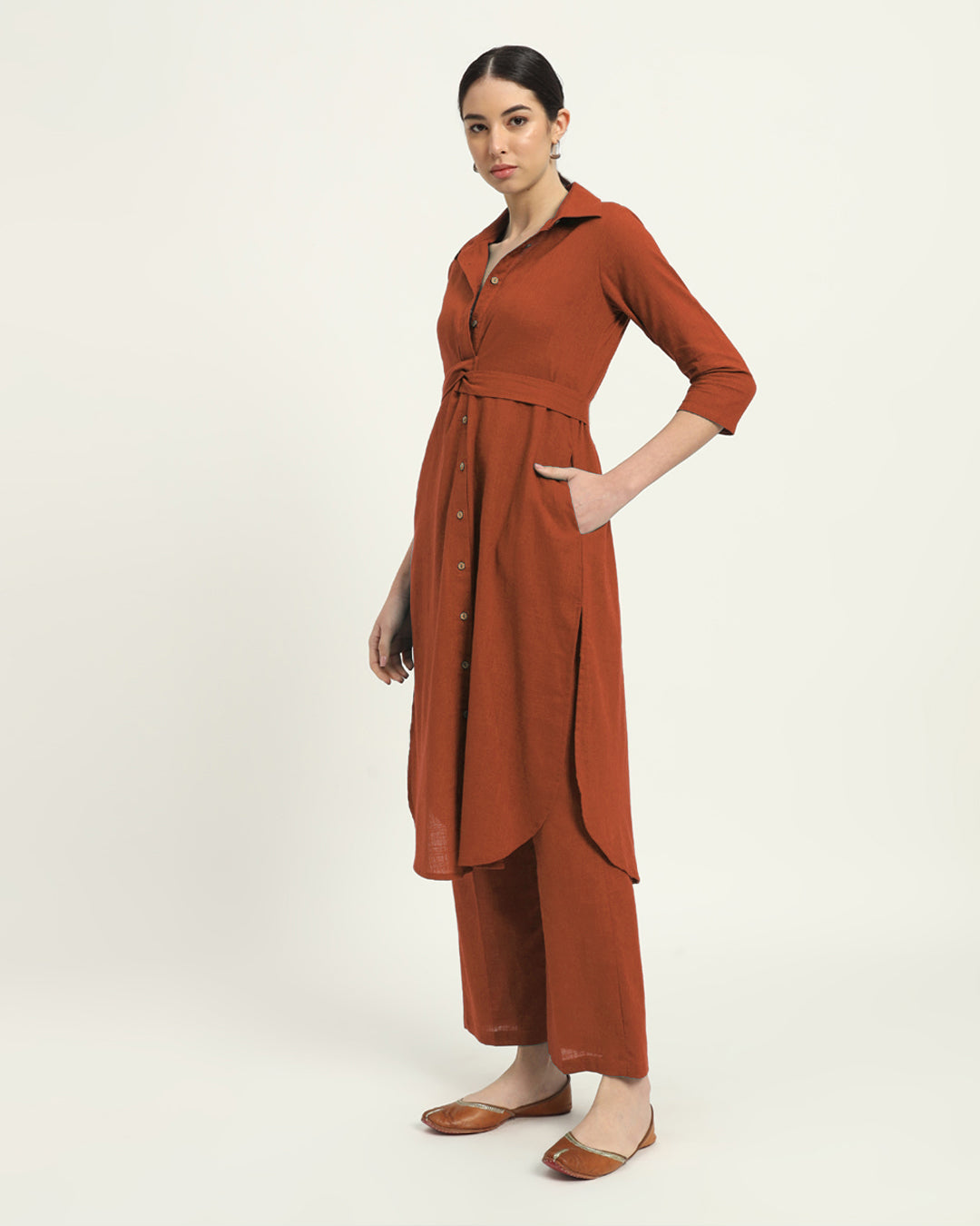 Combo: Blush & Iced Grey Bellisimo Belted Solid Kurta