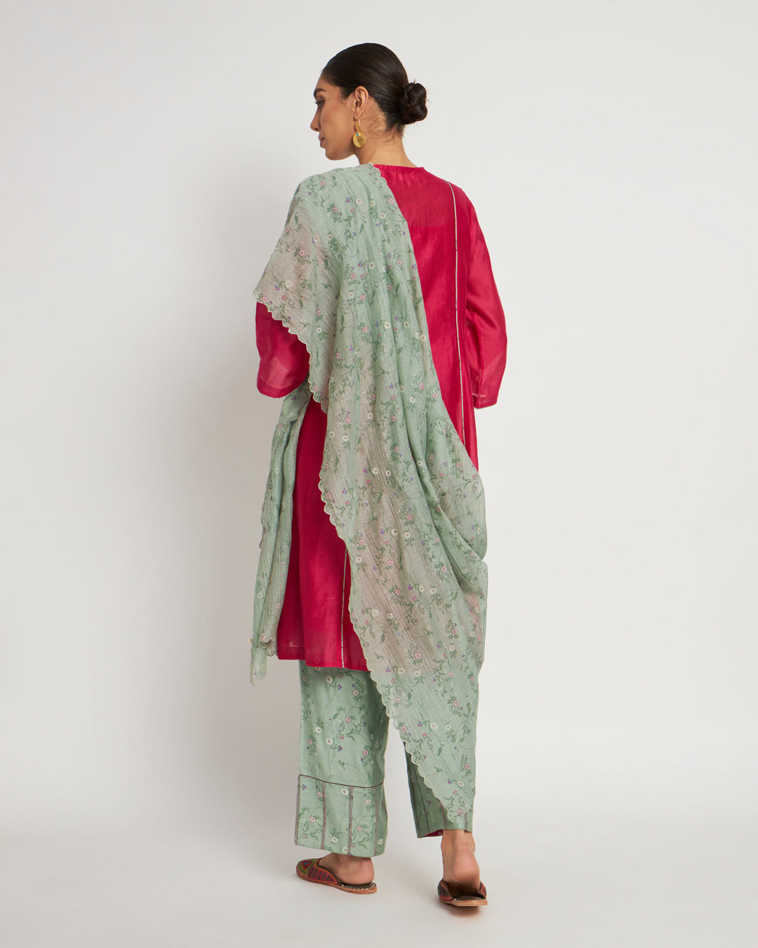Set of 3- Magenta & Alpine Green Yoke Charm Festive Chanderi Set