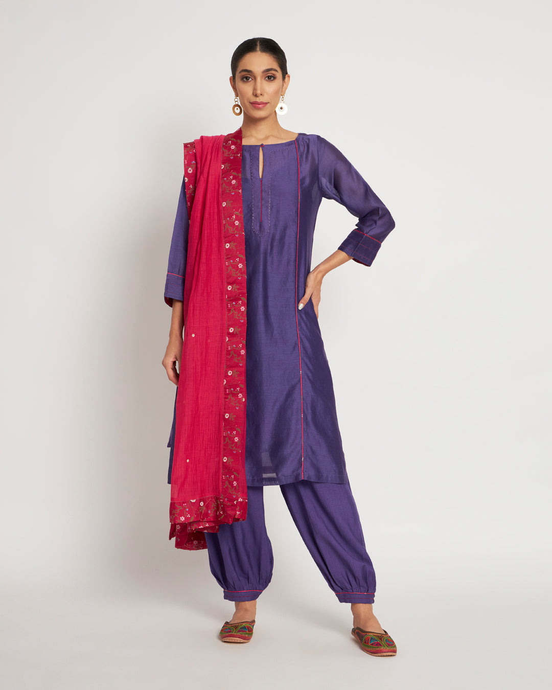 Set of 3- Violet Meets Pink Festive Chanderi Set