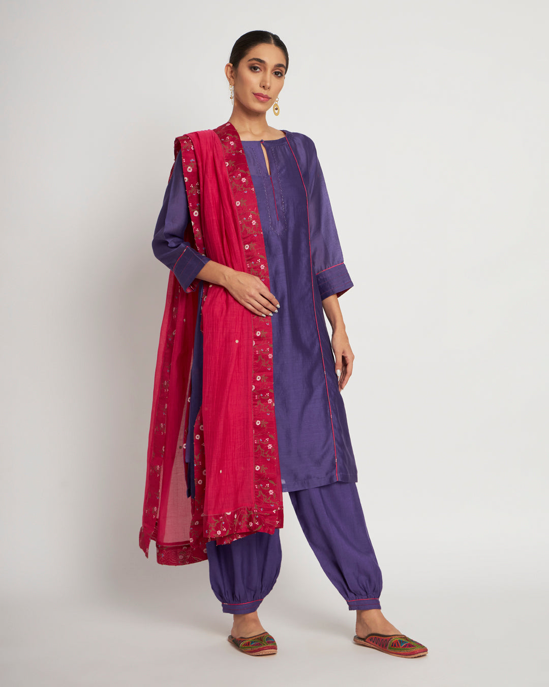Set of 3- Violet Meets Pink Festive Chanderi Set
