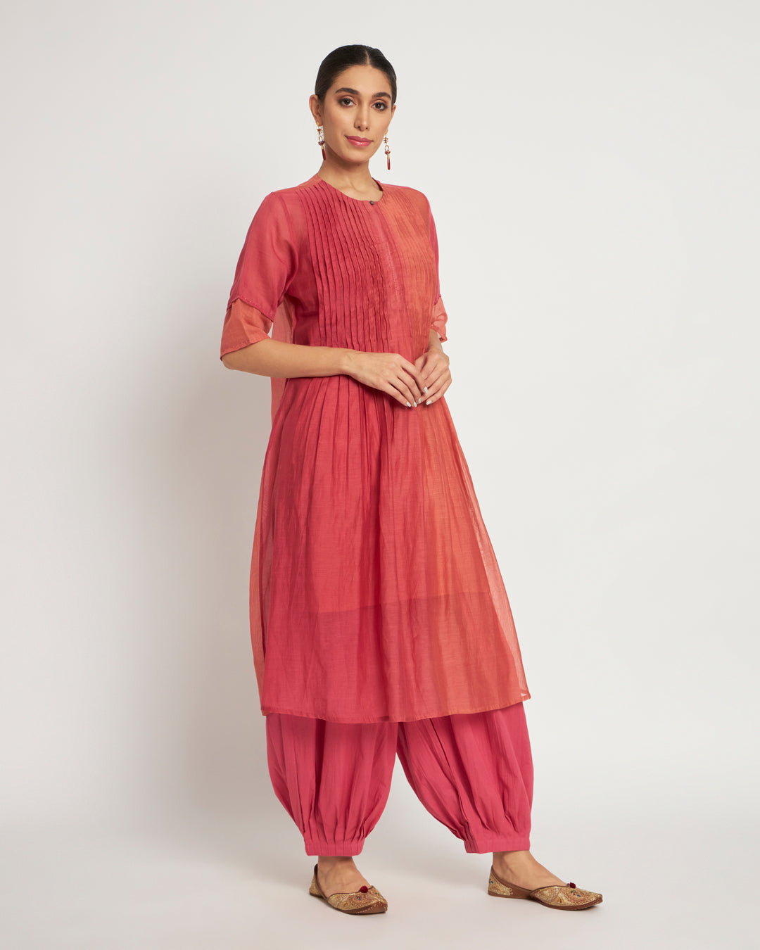 Set of 3- Blushing Pleats Elegance Festive Chanderi Set