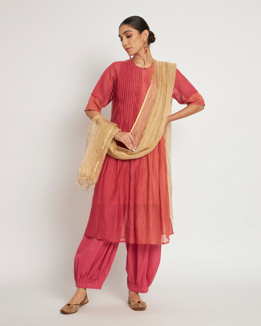 Set of 3- Blushing Pleats Elegance Festive Chanderi Set