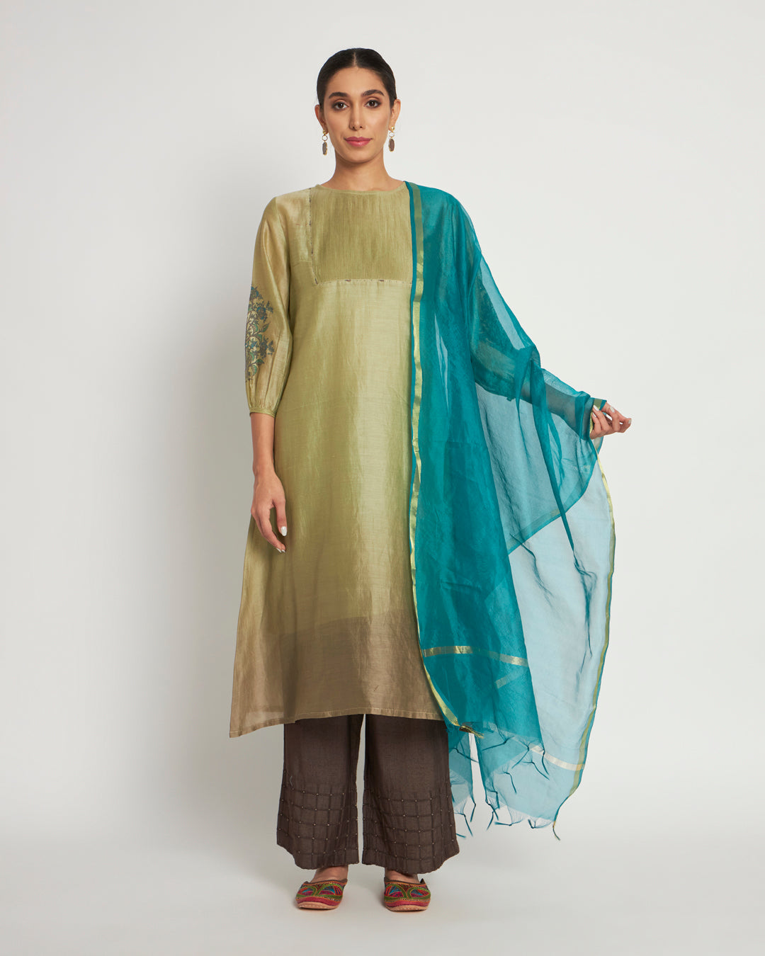 Set of 3- Alpine Ombre Festive Embellished Chanderi Set