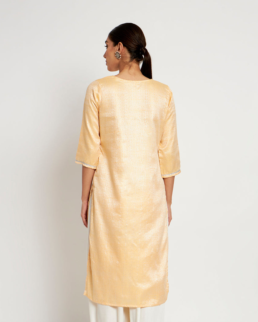 Pastel Yellow Festal Jacquard Kurta (Without Bottoms)