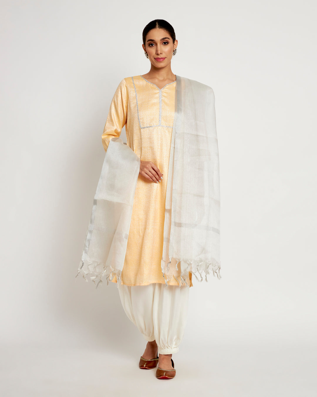 Set of 3- Pastel Yellow Festal Jacquard Set