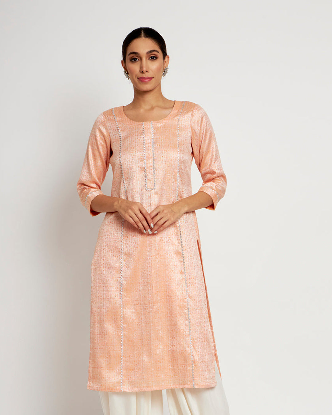 Peachy Spark Jacquard Festal Kurta (Without Bottoms)