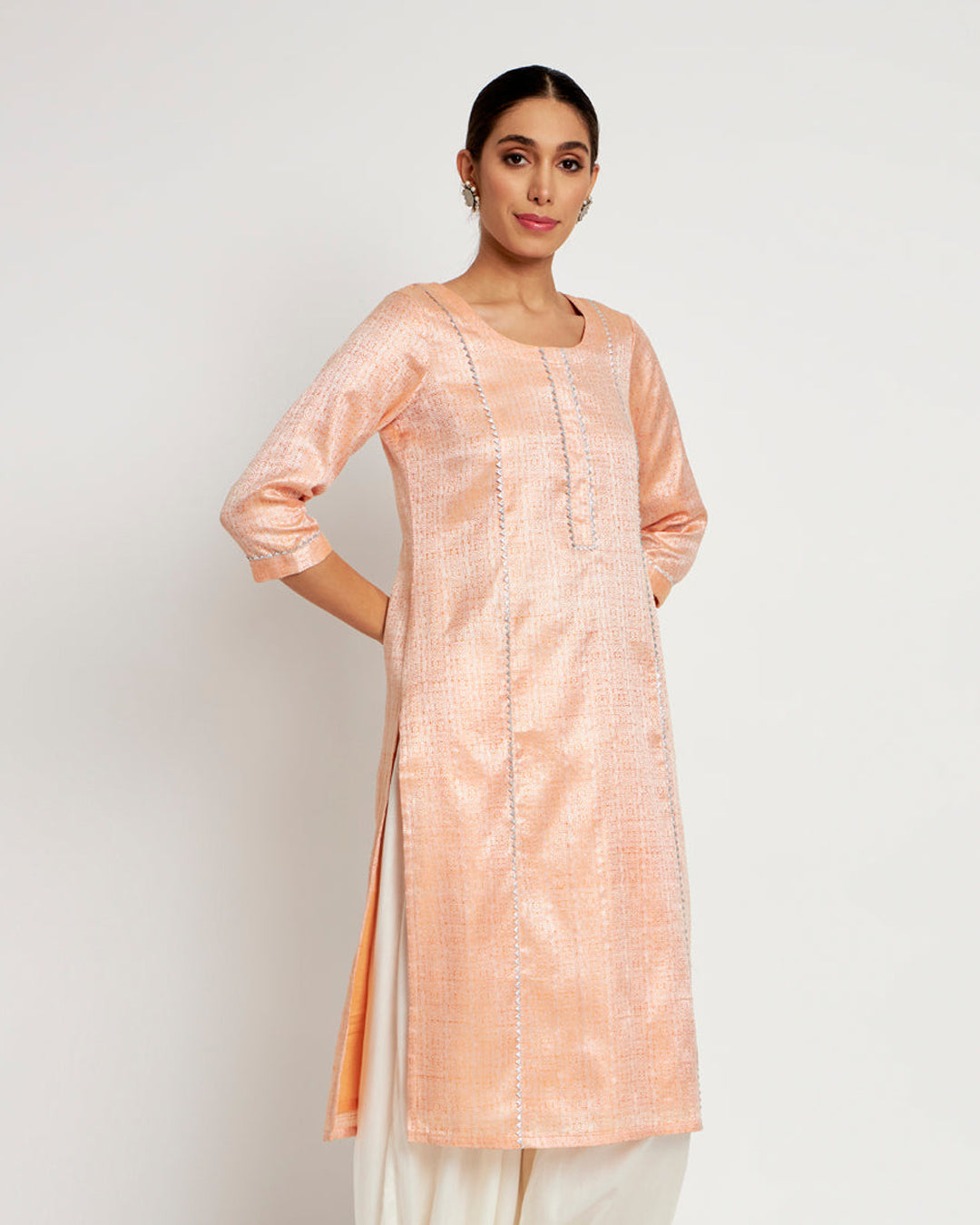 Peachy Spark Jacquard Festal Kurta (Without Bottoms)