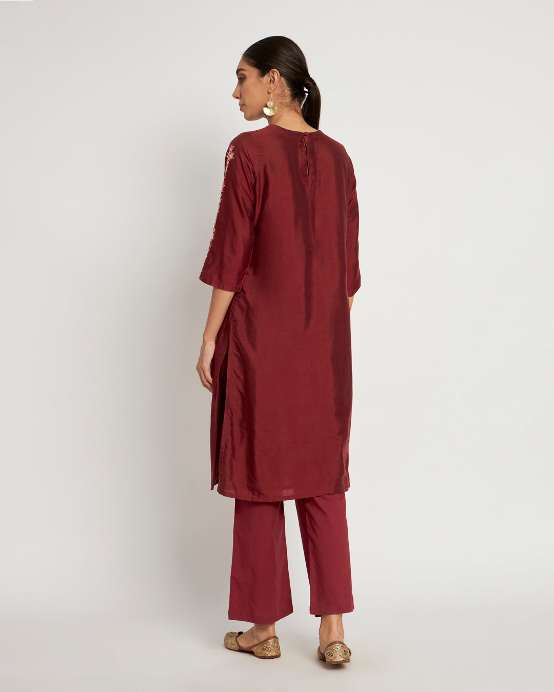 Set of 3- Maroon Sway Aari Work Chanderi Set