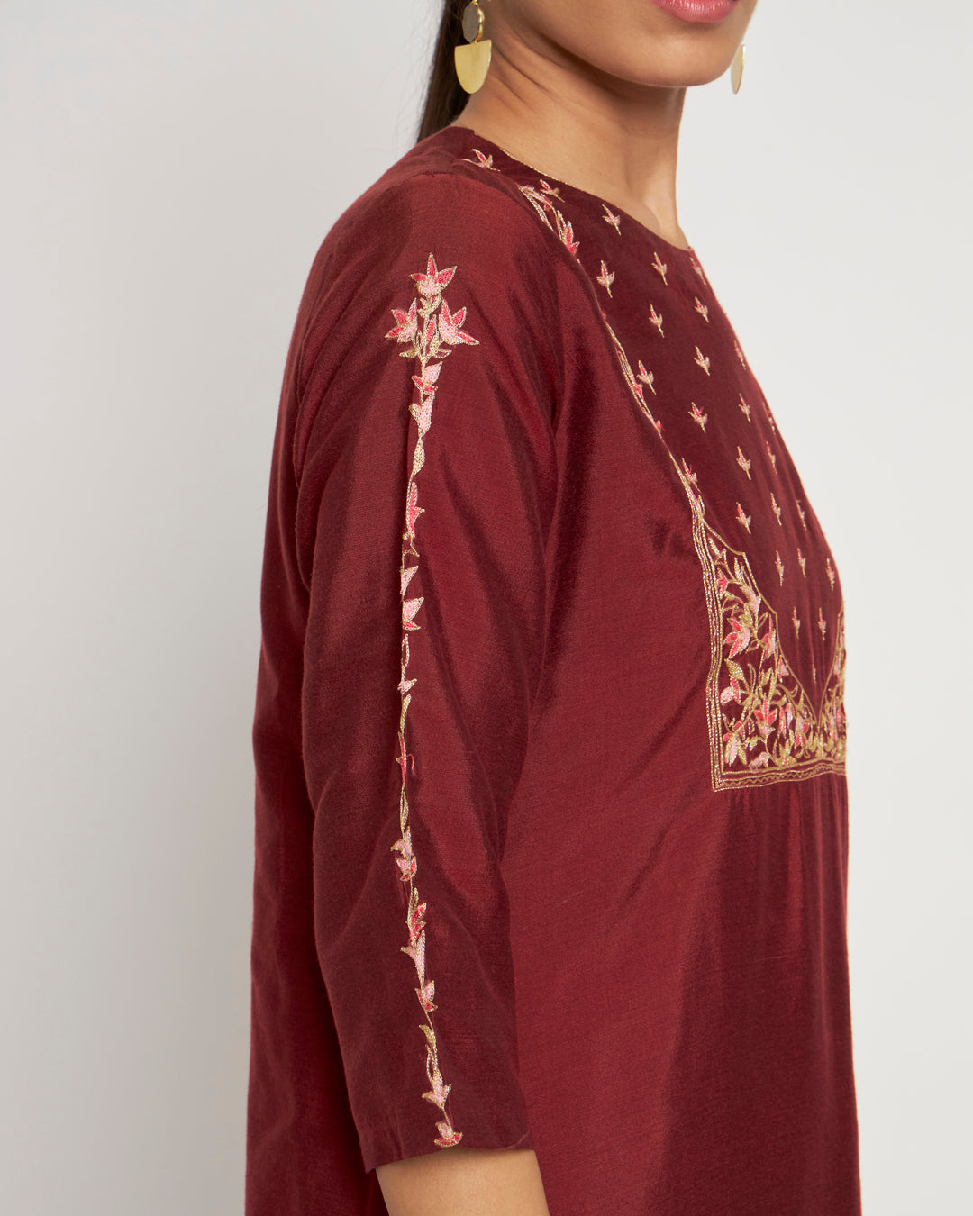 Set of 3- Maroon Sway Aari Work Chanderi Set