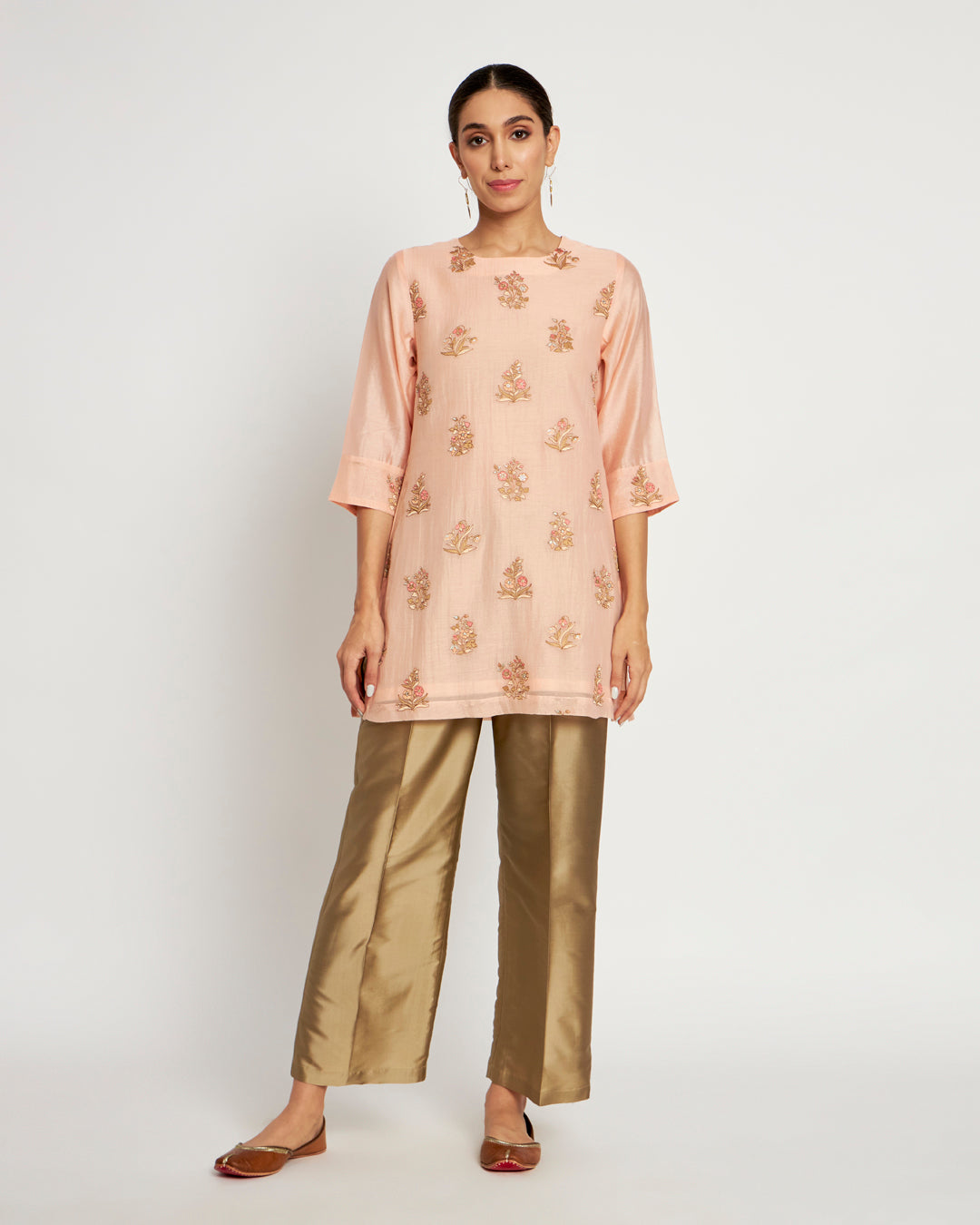 Whispering Peach Festive Chanderi Co-ord Set