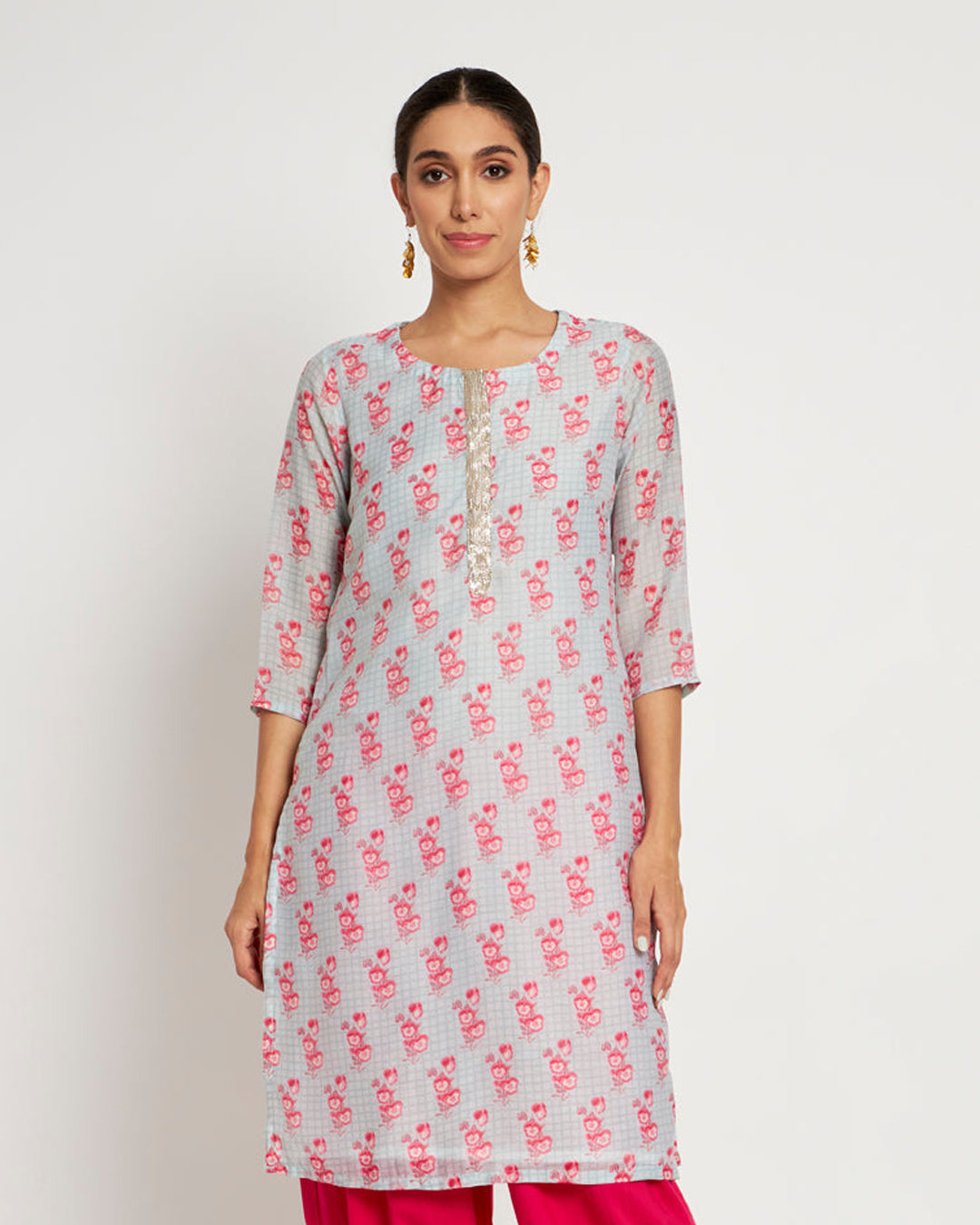 Rosy Peach Chanderi Festive Kurta (Without Bottoms)