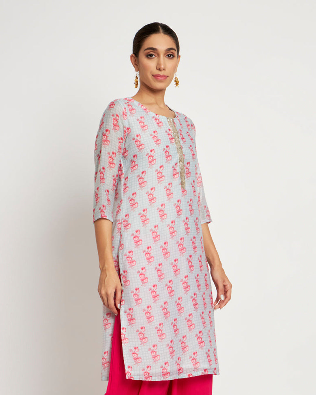 Rosy Peach Chanderi Festive Kurta (Without Bottoms)