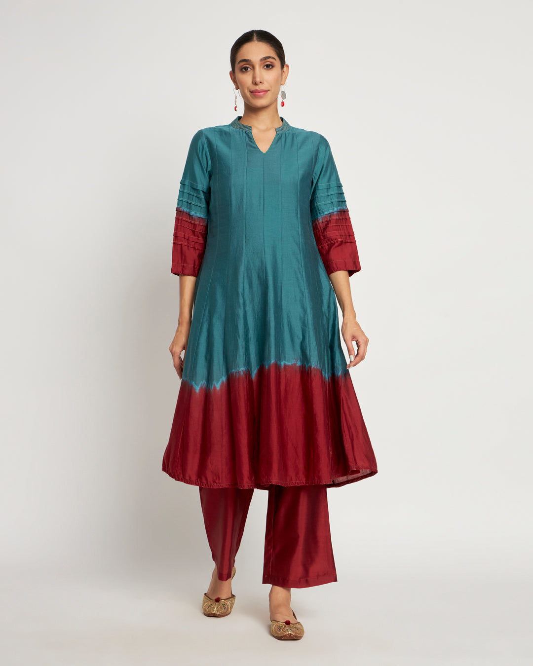 Teal Russet Omber Festive Chanderi Co-ord Set